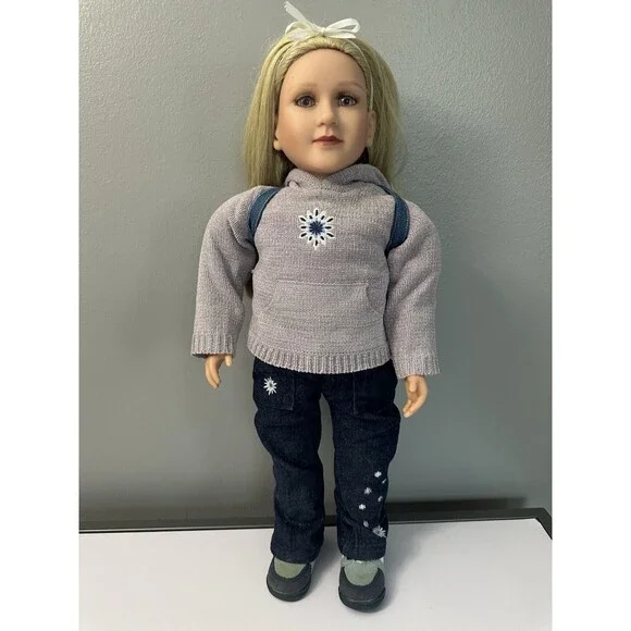 My Twinn Doll 23” Poseable 2005 Blonde Hair Violet Glass Eyes Dressed For School